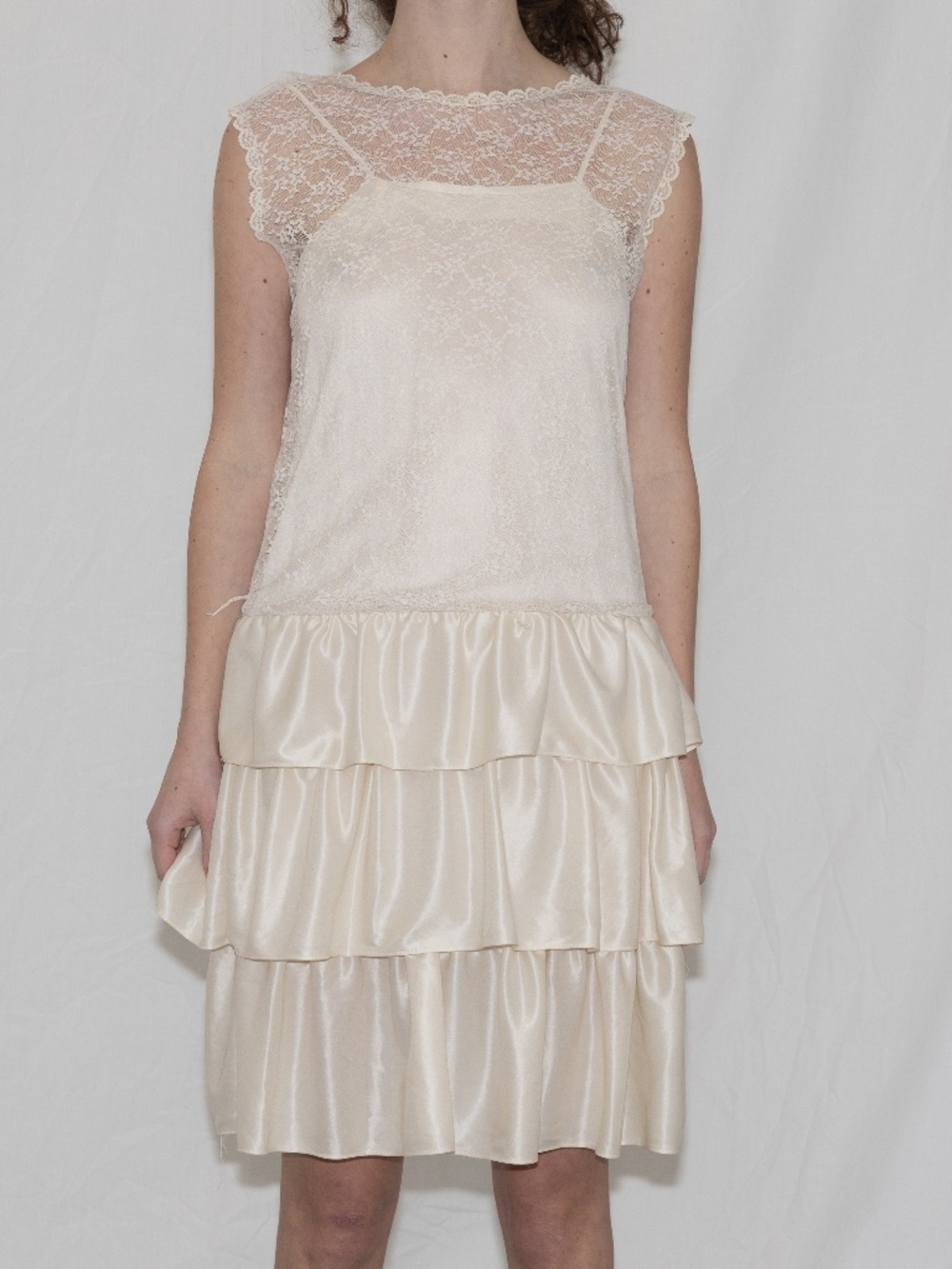 Vintage 80s drop waist mini dress lace top size 12 whatta dress polyester